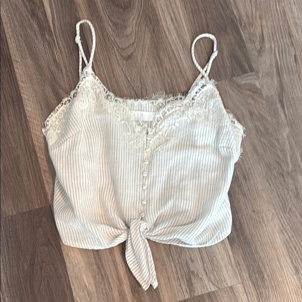 Astr White Stripper Tie Front Crop